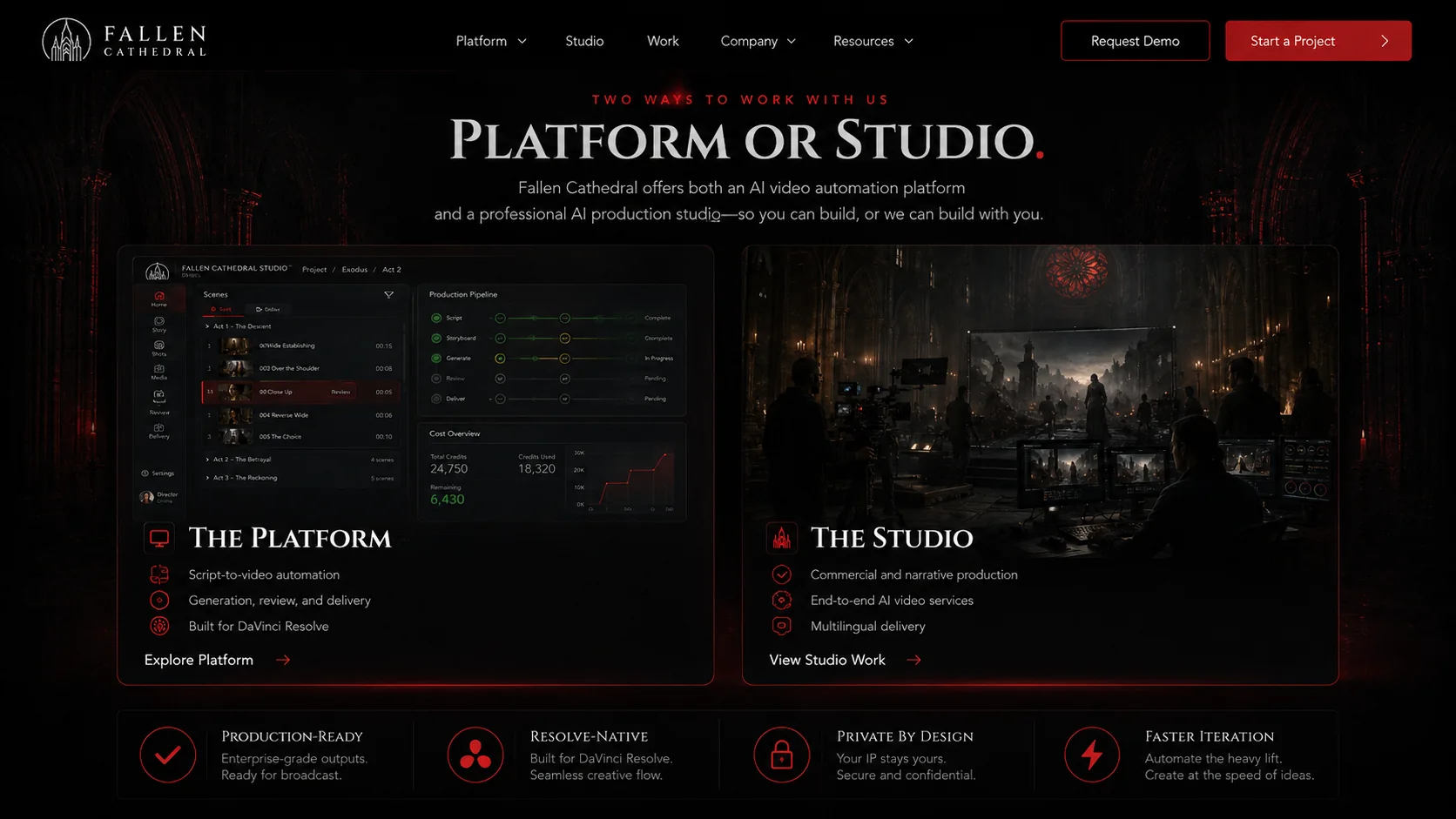 Fallen Cathedral platform and studio offering